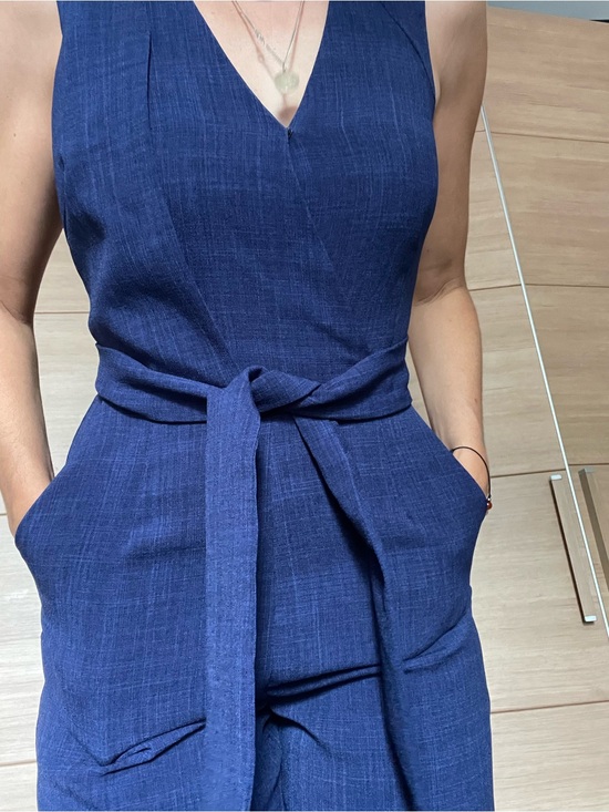 Adelyn Rae Pants - Adelyn Rae Navy Sleeveless Wrap Jumpsuit with Tie Waist